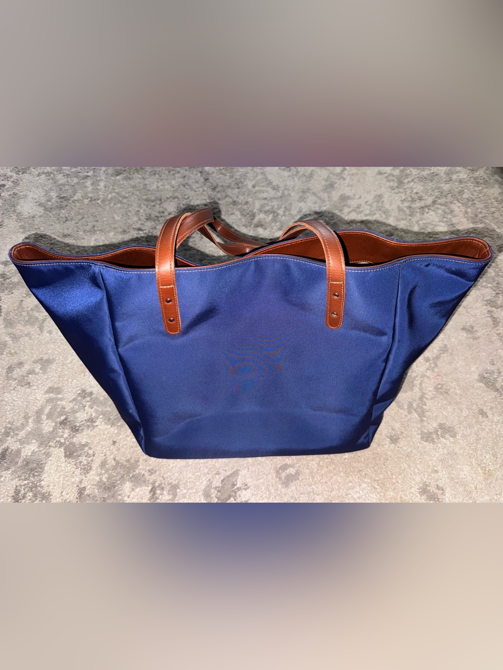 SAS Classic Navy Canvas Tote with Brown Leather Handles